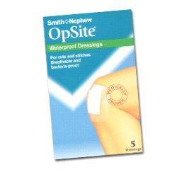 MEDICAZIONE POST OPERATORIA ADESIVA STERILE IN POLIURETANO SEMI PERMEABILE TRASPARENTE CON TAMPONE A BASSA ADERENZA OPSITE POST OP 6,5X5CM 5 PEZZI - Farmastop