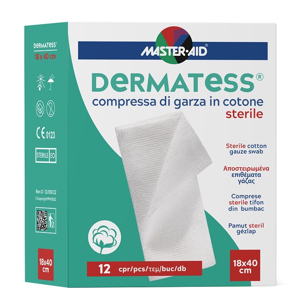GARZA COMPRESSA MASTER-AID DERMATESS COTONE 18X40CM 12 PEZZI - Farmastop