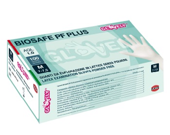 GUANTO IN LATTICE SENZA POLVERE AMBIDESTRO FORMA ANATOMICA COLSINO ELASTICO RINFORZATO ANTIARROTOLAMENTO BIOSAFE PF PLUS BIANCO MISURA SMALL 100 PEZZI - Farmastop