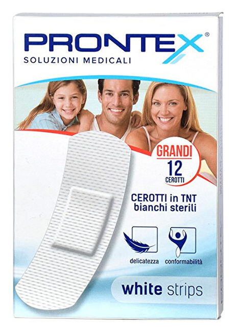CEROTTO PRONTEX WHITE STRIPS IN TESSUTO NON TESSUTO BIANCO STERILE SCATOLA 12 CEROTTI GRANDI - Farmastop