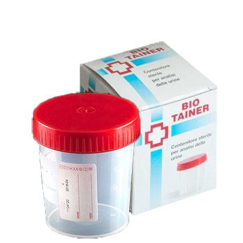 CONTENITORE PER URINA BIO TAINER GRADUATO CON SUPERFICIE DI SCRITTURA CON TAPPO A VITE CAPACITA' 120ML 1 PEZZO - Farmastop