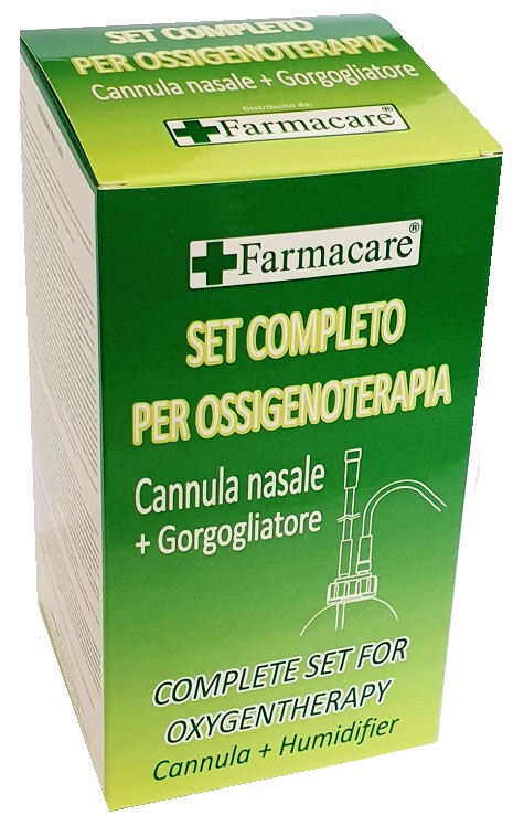 SET PER OSSIGENOTERAPIA CON SOSTEGNO A OCCHIALE MUNITO DI TUBO DI COLLEGAMENTO FLESSIBILE ANTIOTTURAMENTO ED UN GORGOGLIATORE PER UMIDUFUCAZIONE - Farmastop