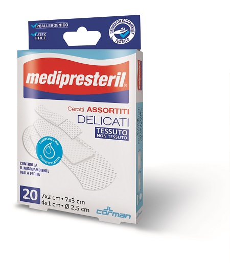 CEROTTO MEDIPRESTERIL CEROTTI DELICATI ASSORTITI 4 FORMATI 20 PEZZI - Farmastop