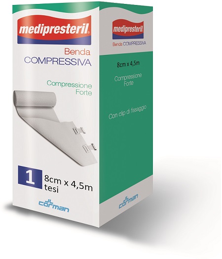 BENDA ELASTICA MEDIPRESTERIL COMPRESSIONE FORTE 8X450CM - Farmastop
