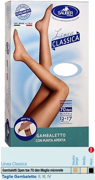 SAUBER GAMBALETTO OPEN TOE MAGLIA MICRORETE 70 DEN COLORE NEUTRO BEIGE TAGLIA 3 LINEA CLASSICA - Farmastop