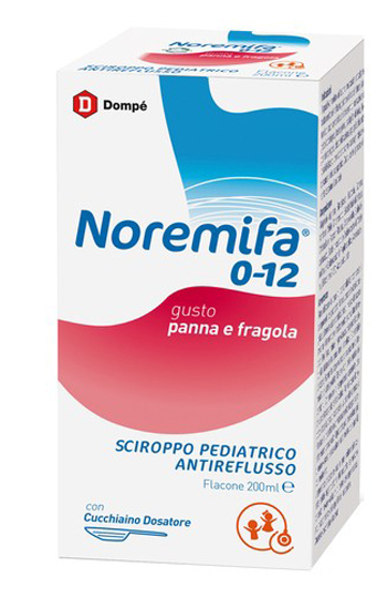 SCIROPPO PEDIATRICO ANTIREFLUSSO NOREMIFA 0-12 FLACONE 200 ML GUSTO PANNA E FRAGOLA - Farmastop