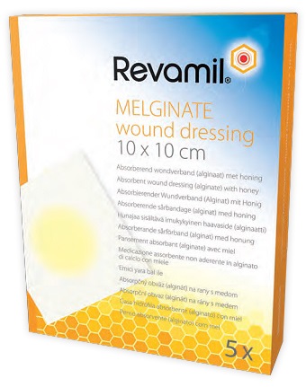GARZA MEDICATA REVAMIL MELGINATE ALGINATO MIELE 10X10 CM 5 PEZZI - Farmastop