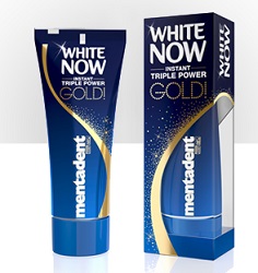 MENTADENT DENTIFRICIO WHITE NOW TRIPLE POWER GOLD 50 ML - Farmastop