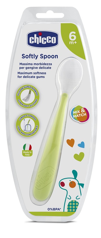 CHICCO CUCCHIAIO MORBIDO SILICONE 6M+ VERDE UP - Farmastop
