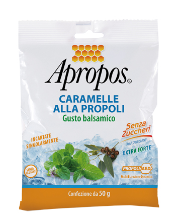APROPOS CARAMELLE DURE ALLA PROPOLI BALSAMICHE SENZA ZUCCHERO 50 G - Farmastop