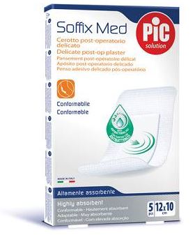 CEROTTO PIC SOFFIX MED IN TNT CON TAMPONE CENTRALE ASSORBENTE STERILE MONOUSO 10X12 CM ANTIBATTERICO 5 PEZZI - Farmastop