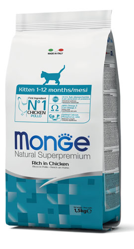 MONGE NATURAL SUPERPREMIUM SECCO GATTO KITTEN 1/12 MONTHS 1,5 KG - Farmastop