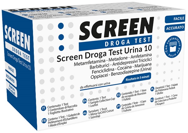DROGA TEST CHE RILEVA 10 DROGHE TRAMITE URINA RISULTATO PER OGNI DROGA ANALIZZATA SCREEN DROGA TEST URINA 10 - Farmastop