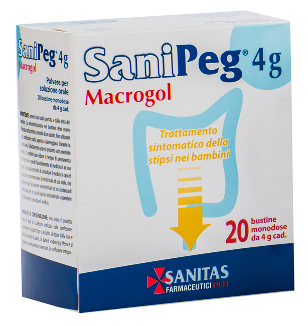 SANIPEG MACROGOL POLVERE PER SOLUZIONE ORALE 20 BUSTINE DA 4 G - Farmastop