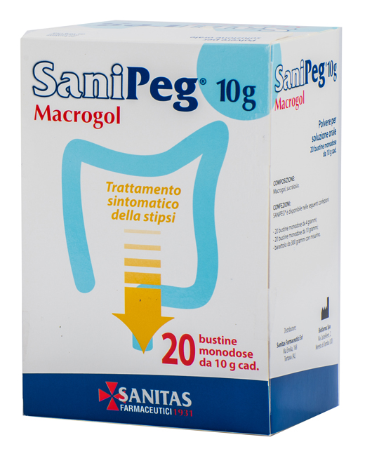 SANIPEG MACROGOL POLVERE PER SOLUZIONE ORALE 20 BUSTE DA 10 G - Farmastop