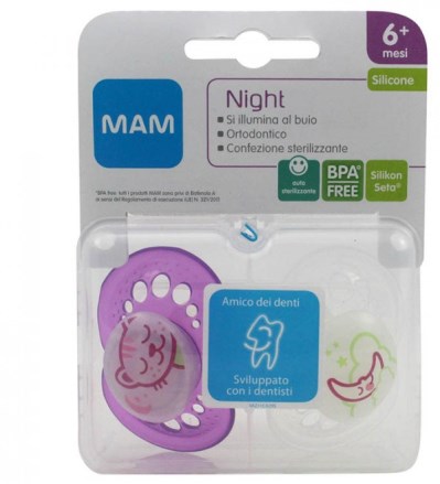 MAM NIGHT SUCCHIETTO 6+ SILICONE CONFEZIONE DOPPIA - Farmastop