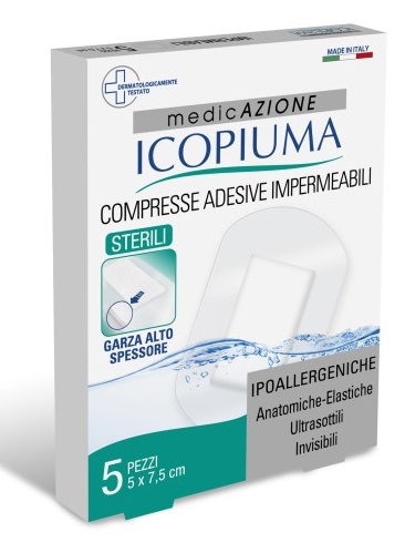 GARZA COMPRESSA ICOPIUMA MEDICATA POSTOPERATORIA 5X7,5 CM 5 PEZZI - Farmastop