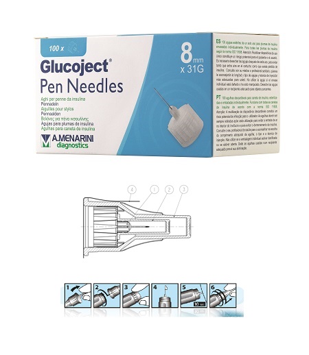 AGO PER PENNA DA INSULINA GLUCOJECT LUNGHEZZA 8 MM GAUGE 31 100 PEZZI - Farmastop