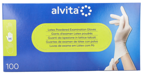 GUANTI DA ISPEZIONE ALVITA IN LATTICE TALCATI M 100 PEZZI - Farmastop