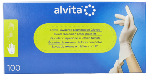 GUANTI DA ISPEZIONE ALVITA IN LATTICE TALCATI L 100 PEZZI - Farmastop