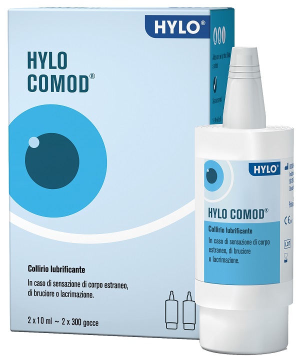 HYLO-COMOD GOCCE OCULARI IALURONATO DI SODIO 0,1% 2 FLACONC INI DA 10 ML - Farmastop