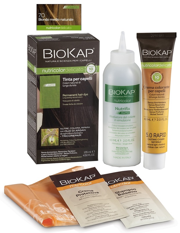 BIOS LINE  BIOKAP NUTRICOLOR DELICATO RAPID TINTA 7,0 BIONDO MEDIO NATURALE 135 ML - Farmastop