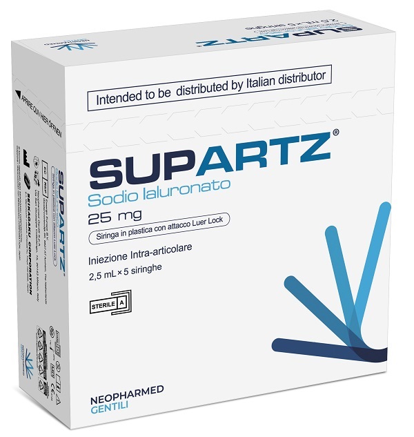SIRINGA PRERIEMPITA INTRA-ARTICOLARE SUPARTZ ACIDO IALURONICO 25 MG 2,5 ML 5 PEZZI - Farmastop