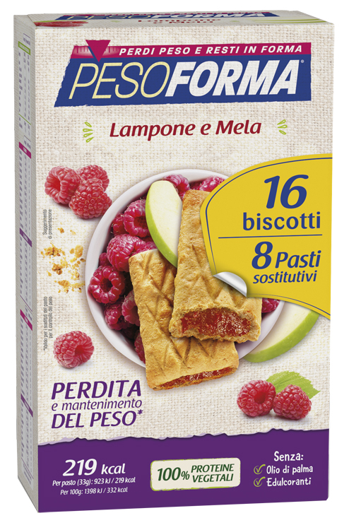 PESOFORMA BISCOTTI LAMPONE E MELA 16 BISCOTTI X 33G 8 PASTI SOSTITUTIVI - Farmastop