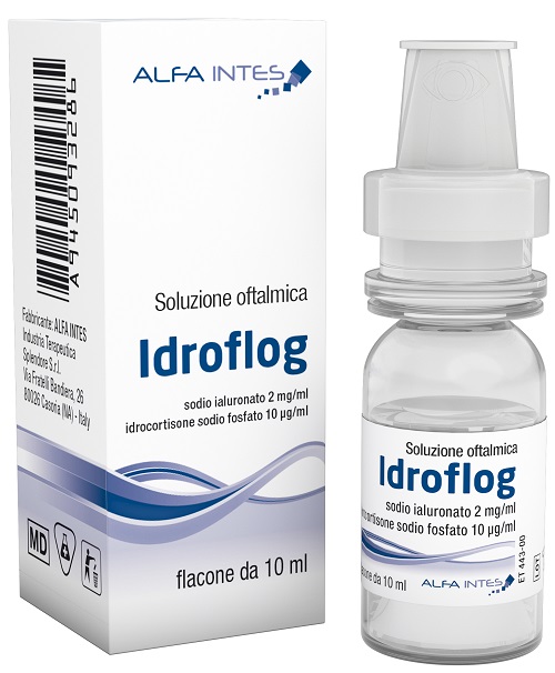 SOLUZIONE OFTALMICA IDROFLOG ACIDO IALURONATO 2 MG/ML E IDROCORTISONE SODIO FOSFATO 10 MCG/ML 10 ML - Farmastop