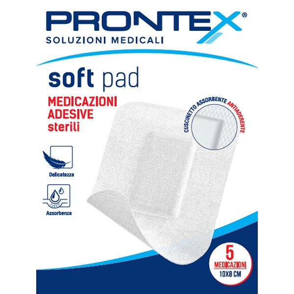 MEDICAZIONE ADESIVA STERILE PRONTEX SOFT PAD 10X8 CM 5 PEZZI - Farmastop