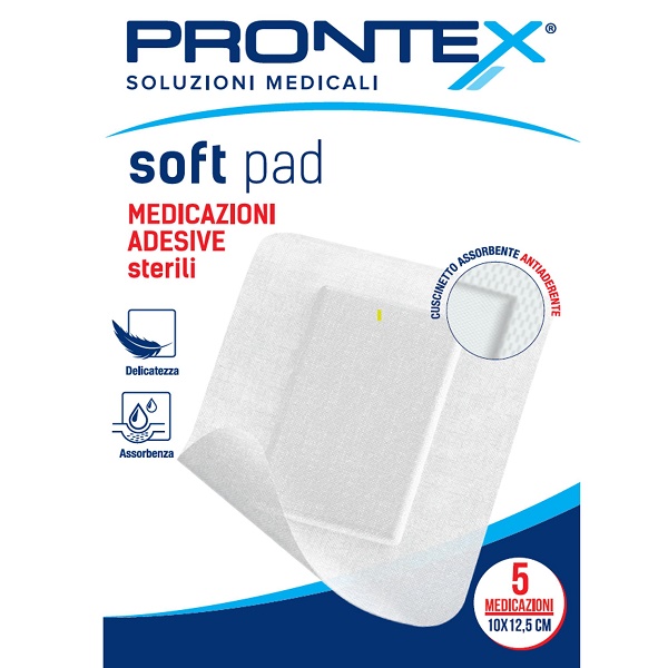 MEDICAZIONE ADESIVA STERILE PRONTEX SOFT PAD 10X12,5 CM 5 PEZZI - Farmastop