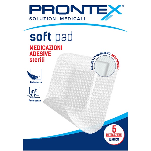 MEDICAZIONE ADESIVA STERILE PRONTEX SOFT PAD 10X6 CM 5 PEZZI - Farmastop