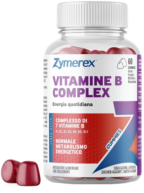 ZYMEREX VITAMINE B COMPLEX 60 GUMMIES GUSTO FRAGOLA MIRTILLO MANDARINO CON EDULCORANTI SENZA ZUCCHERI SENZA GLUTINE SENZA LATTOSIO - Farmastop