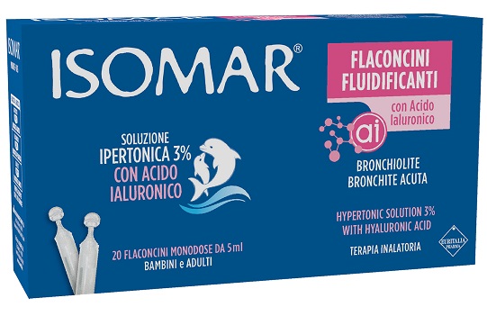 ISOMAR FLACONCINI FLUIDIFICANTI SOLUZIONE IPERTONICA 30%+ACIDO IALURONICO 20 FLACONCINI DA 5 ML - Farmastop