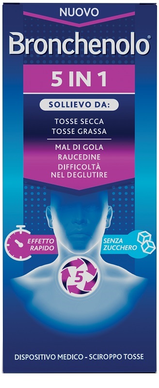 BRONCHENOLO 5 IN 1 SCIROPPO TOSSE 120 ML SENZA ZUCCHERO, ALCOL, LATTOSIO, GLUTINE, COLORANTI ARTIFICIALI E OGM - Farmastop