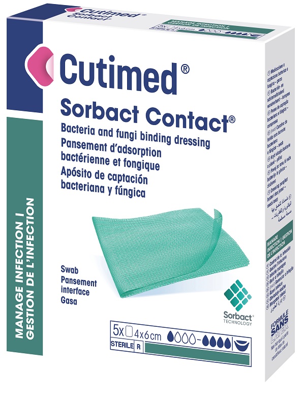 MEDICAZIONE IDROFOBICA CUTIMED SORBACT CONTACT 4X6 CM 5 PEZZI - Farmastop