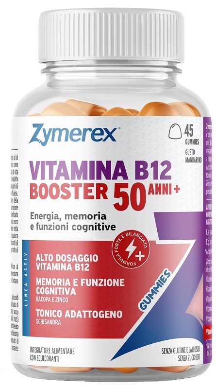 ZYMEREX VITAMINA B12 BOOSTER 50 ANNI+ 45 GUMMIES GUSTO MANDARINO CON EDULCORANTI SENZA ZUCCHERI SENZA GLUTINE SENZA LATTOSIO - Farmastop
