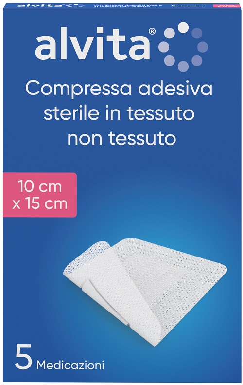 GARZA COMPRESSA ADESIVA ALVITA TNT 10X15CM 5 PEZZI - Farmastop