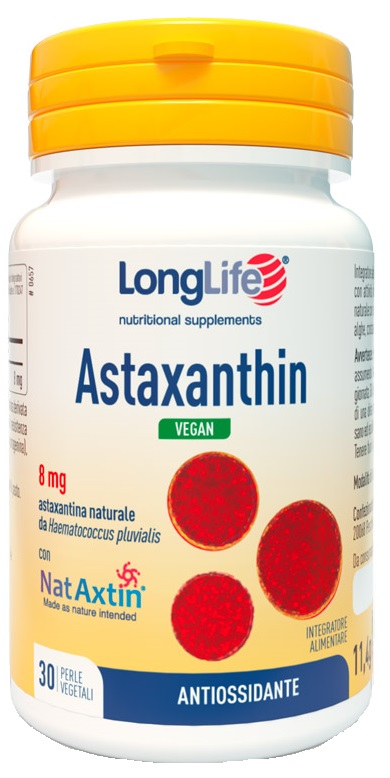 LONGLIFE ASTAXANTHIN VEGAN 8 MG 30 PERLE VEGETALI SENZA GLUTINE - Farmastop