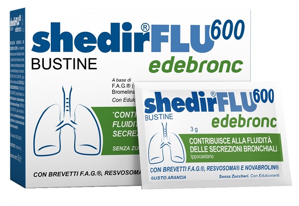 SHEDIRFLU 600 EDEBRONC 20 BUSTINE DA 3 G GUSTO ARANCIA, SENZA GLUTINE, NATURALMENTE PRIVO DI LATTOSIO, SENZA ZUCCHERI, CON EDULCORANTE - Farmastop