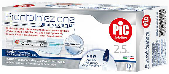SIRINGA PIC SOLUTION PRONTO INIEZIONE 2,5 ML AGO GAUGE 23 1 1/4 10 PEZZI - Farmastop