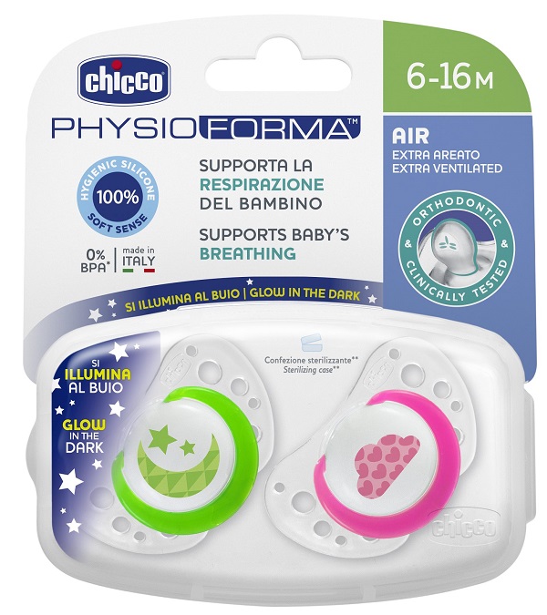 CHICCO SUCCHIETTO AIR LUMI IN SILICONE 6-16 MESI 2 PEZZI - Farmastop