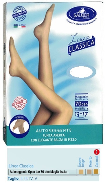 SAUBER AUTOREGGENTE OPEN TOE MAGLIA LISCIA 70 DEN COLORE NEUTRO BEIGE TAGLIA 2 LINEA CLASSICA - Farmastop