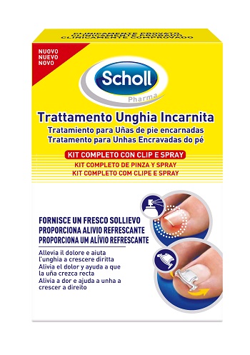 SCHOLL KIT TRATTAMENTO UNGHIA INCARNITA CONTENENTE SPRAY NEBULIZZATORE RINFRESCANTE 22 ML, COLLA PER UNGHIE 8 G, 10 CLIP RADDRIZZA UNGHIA - Farmastop