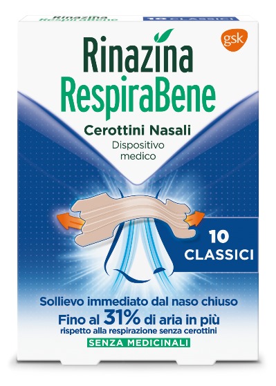 RINAZINA RESPIRABENE CEROTTI NASALI CLASSICI CARTON 10 PEZZI - Farmastop