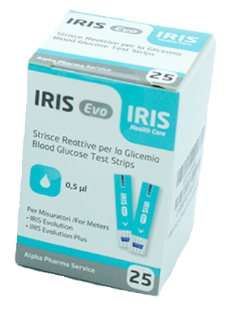 STRISCE MISURAZIONE GLICEMIA IRIS EVO 25 PEZZI - Farmastop