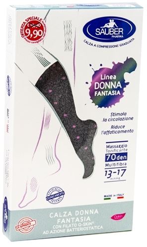 SAUBER CALZA DONNA FANTASIA FILATO Q-SKIN 70 DEN GRIGIO POIS ROSA TAGLIA M PROMO - Farmastop