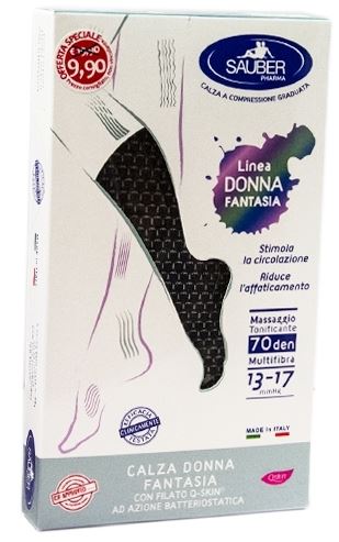 SAUBER CALZA DONNA FANTASIA FILATO Q-SKIN 70 DEN NERO MINI SCACCO BIANCO TAGLIA P PROMO - Farmastop