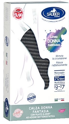 SAUBER CALZA DONNA FANTASIA FILATO Q-SKIN 70 DEN NERO RIGA FITTA GRIGIA TAGLIA M PROMO - Farmastop