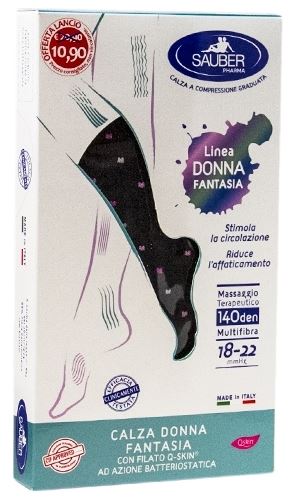 SAUBER CALZA DONNA FANTASIA FILATO Q-SKIN 140 DEN NERO POIS BIANCO ROSA CICLAMINO TAGLIA P PROMO - Farmastop